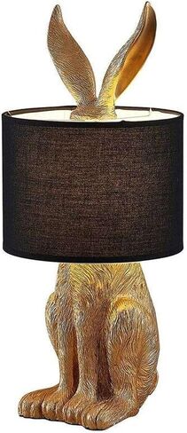 Rabbit Table Lamp with Black Fabric Shade, Gold Bunny Lamp for Bedroom Nightstand Desk, Nursery Lamp Bookshelf Lamp Animal Lamp, Cord Switch, 22.45" Tall, E26 1-Light Bulb Not Included in Kuwait