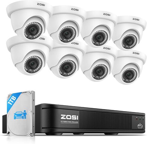 ZOSI 4 Pack 2MP 1080p HD-TVI Dome Security Camera Outdoor Indoor, 1920TVL | 24PCS LEDs, 80ft IR Night Vision, 90° Wide Angle, Metal Plastic Housing Weatherproof Surveillance CCTV Camera in Kuwait