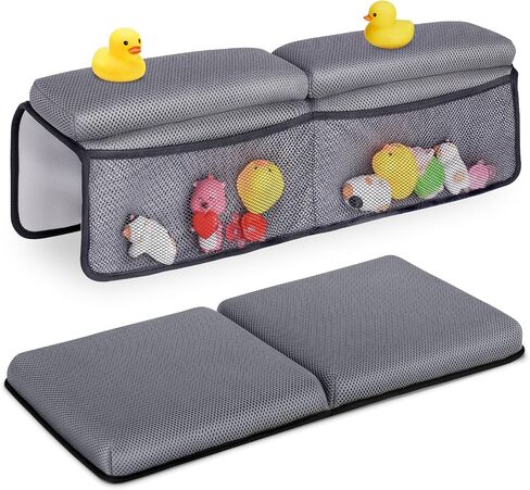 Baby Bath Kneeler Pad With Elbow Rest | Memory Foam, Bath Toy Organizer, Waterproof Cover, Easy To Clean, Non-Slip Base in Kuwait