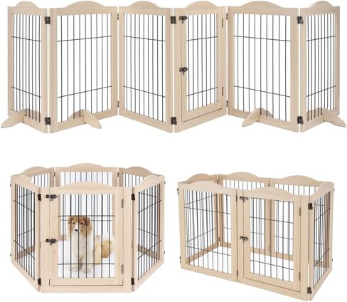 unipaws 36"H Free Standing Pet Gate for Dog, Tall Wooden Dog Gate, 60" Wide | Foldable Pet Fence for Doorway, Stairs, Step, Expandable Doggy Barrier, Room Divider, Indoor Use, White in Saudi Arabia