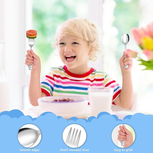 14-Piece Toddler Flatware, Kids Utensils Stainless Steel Cutlery Set, Children Safe Spoons and Forks with Ergonomic Handle, Easy to use and Dishwasher Safe (Crocodile and Bear) in Kuwait