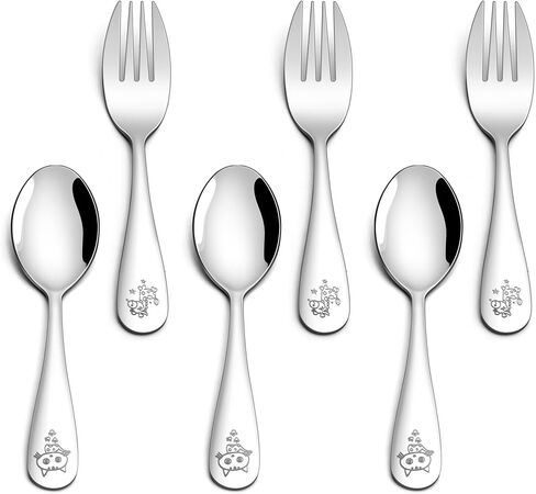 E-far Stainless Steel Kids Forks, 6PCS for Toddler Preschooler Children | Hammered Adult look & Small Size, Rust Free & Dishwasher Safe, Kids Forks Safe for Self-feeding in Kuwait