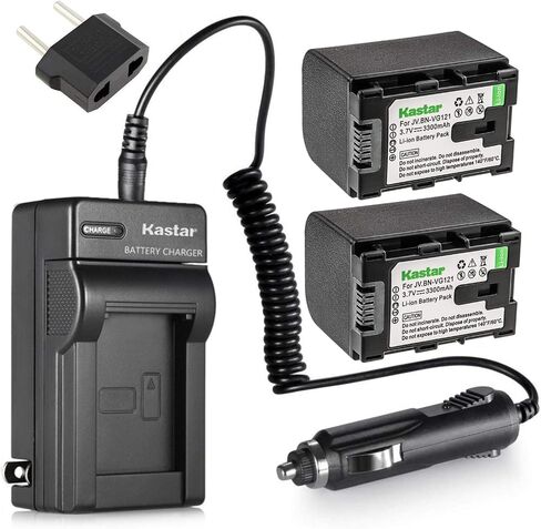 Kastar 2-Pack BN-VG121 Battery and Charger Kit for JVC Everio Camcorders, 12V Output, 100-240V Input in Kuwait