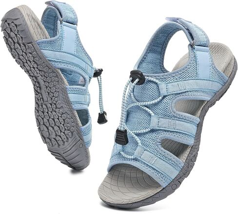 Bravover Women's Orthopedic Walking Sandals with Arch Support, Adjustable Strap Breathable Sport Sandals with Cushioned Traction Sole for Plantar Fasciitis Blue 9 in Kuwait