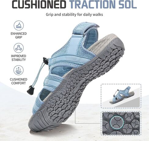 Bravover Women's Orthopedic Walking Sandals with Arch Support, Adjustable Strap Breathable Sport Sandals with Cushioned Traction Sole for Plantar Fasciitis Blue 9 in Kuwait