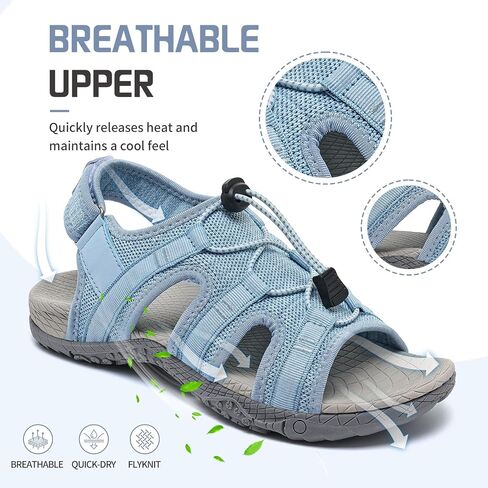 Bravover Women's Orthopedic Walking Sandals with Arch Support, Adjustable Strap Breathable Sport Sandals with Cushioned Traction Sole for Plantar Fasciitis Blue 9 in Kuwait