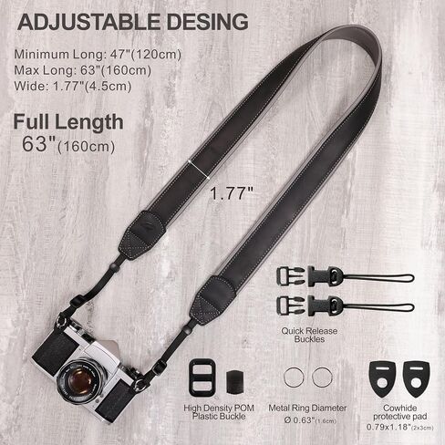 Padwa Lifestyle Leather Camera Strap Thick Padded - Full Grain Genuine Cowhide Camera Straps in Kuwait