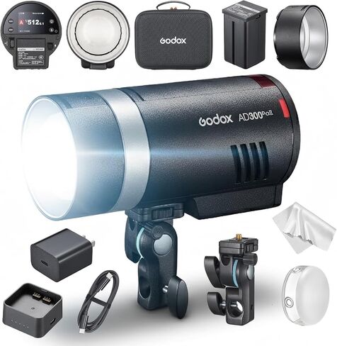 Godox AD300 Pro II AD300Pro II 300Ws TTL Outdoor Flash, HSS 1/8000s, 2.4G | GN58 Output, One-Tap Sync with X3, 30W Bi-Color Modeling Lamp, Freeze Mode, 500 Full Power Flashes, 1/512-1/1 ±0.1 in Kuwait
