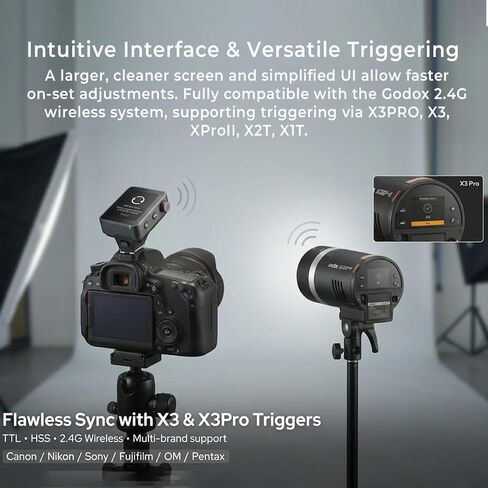 Godox AD300 Pro II AD300Pro II 300Ws TTL Outdoor Flash, HSS 1/8000s, 2.4G | GN58 Output, One-Tap Sync with X3, 30W Bi-Color Modeling Lamp, Freeze Mode, 500 Full Power Flashes, 1/512-1/1 ±0.1 in Kuwait