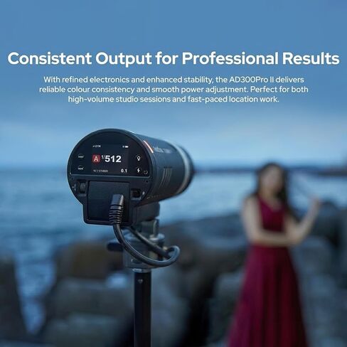 Godox AD300 Pro II AD300Pro II 300Ws TTL Outdoor Flash, HSS 1/8000s, 2.4G | GN58 Output, One-Tap Sync with X3, 30W Bi-Color Modeling Lamp, Freeze Mode, 500 Full Power Flashes, 1/512-1/1 ±0.1 in Kuwait
