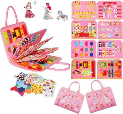 Busy Board for Toddlers，Montessori Busy Board with Sensory Activities, Fine Motor Skills Learning Toy, Travel Activity Book for Airplane and Car, Educational Gift for Boys and Girls in Kuwait