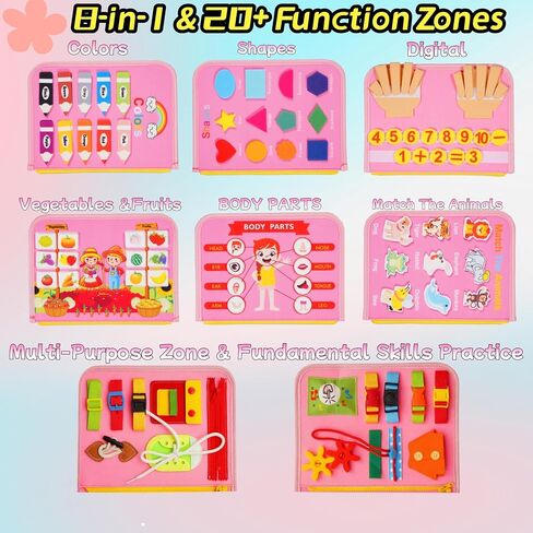 Busy Board for Toddlers，Montessori Busy Board with Sensory Activities, Fine Motor Skills Learning Toy, Travel Activity Book for Airplane and Car, Educational Gift for Boys and Girls in Kuwait