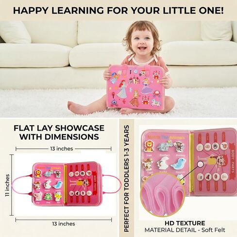 Busy Board for Toddlers，Montessori Busy Board with Sensory Activities, Fine Motor Skills Learning Toy, Travel Activity Book for Airplane and Car, Educational Gift for Boys and Girls in Kuwait