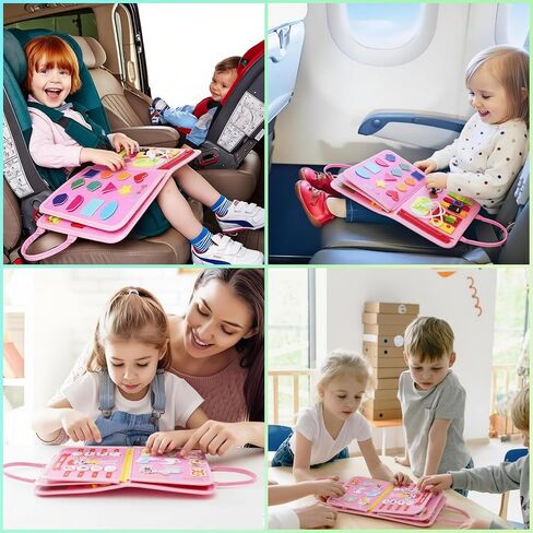 Busy Board for Toddlers，Montessori Busy Board with Sensory Activities, Fine Motor Skills Learning Toy, Travel Activity Book for Airplane and Car, Educational Gift for Boys and Girls in Kuwait