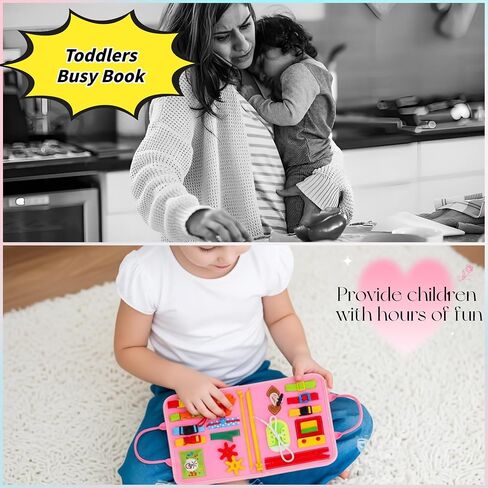 Busy Board for Toddlers，Montessori Busy Board with Sensory Activities, Fine Motor Skills Learning Toy, Travel Activity Book for Airplane and Car, Educational Gift for Boys and Girls in Kuwait