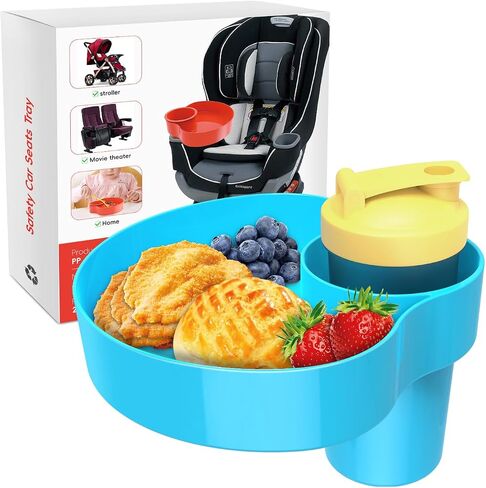Car Seat Snack Tray for Kids: Kids Car Travel Tray with Cup Holder, Toddlers Road Trip Essential, Snacks Food Plate for Stroller, SnackTray with a Cup Holder (1, Sky Blue) in Kuwait