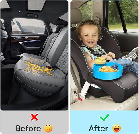 Car Seat Snack Tray for Kids: Kids Car Travel Tray with Cup Holder, Toddlers Road Trip Essential, Snacks Food Plate for Stroller, SnackTray with a Cup Holder (1, Sky Blue) in Kuwait