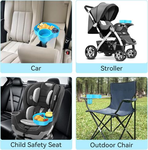 Car Seat Snack Tray for Kids: Kids Car Travel Tray with Cup Holder, Toddlers Road Trip Essential, Snacks Food Plate for Stroller, SnackTray with a Cup Holder (1, Sky Blue) in Kuwait
