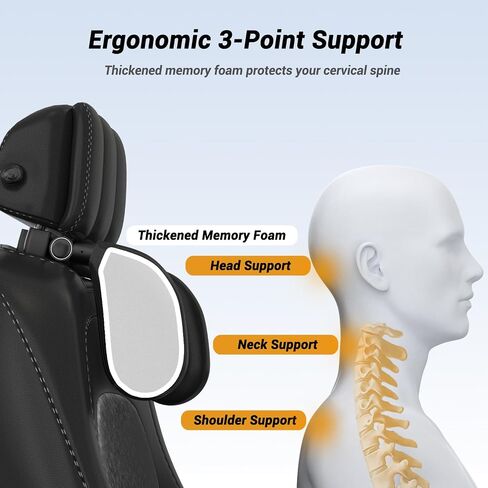 Car Headrest Pillow, Thickened Memory Foam Road Pal Headrest, Neck Support Pillow, 180° Adjustable Car Headrest, U- Shaped Design, Travel Car Sleeping,Suitable for Kids and Adults (Black) in Kuwait