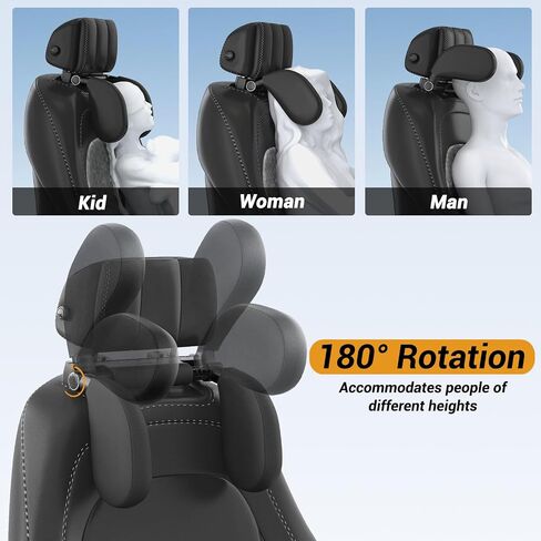 Car Headrest Pillow, Thickened Memory Foam Road Pal Headrest, Neck Support Pillow, 180° Adjustable Car Headrest, U- Shaped Design, Travel Car Sleeping,Suitable for Kids and Adults (Black) in Kuwait