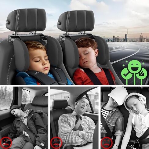 Car Headrest Pillow, Thickened Memory Foam Road Pal Headrest, Neck Support Pillow, 180° Adjustable Car Headrest, U- Shaped Design, Travel Car Sleeping,Suitable for Kids and Adults (Black) in Kuwait