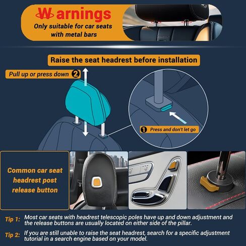 Car Headrest Pillow, Thickened Memory Foam Road Pal Headrest, Neck Support Pillow, 180° Adjustable Car Headrest, U- Shaped Design, Travel Car Sleeping,Suitable for Kids and Adults (Black) in Kuwait
