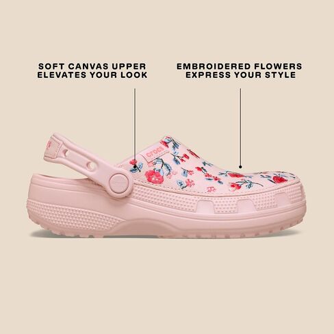 Crocs Unisex-Adult Classic Crafted Canvas Clogs for Men and Women, Floral Cotton Candy, 8 Women/6 Men in Kuwait