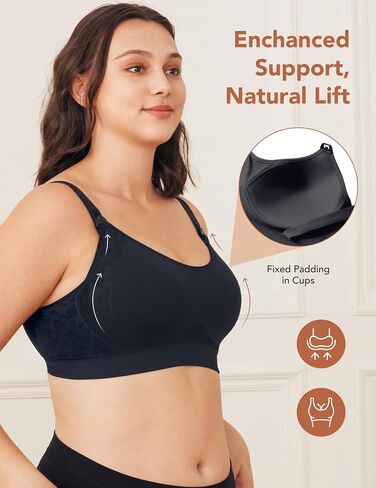 HOFISH Nursing Bra for Breastfeeding with Fixed Pad, TwinClips Wearable Pump Bra, Adjustable Comfort Maternity Bra for Pregnancy, Darkblue+Brown, L in Kuwait