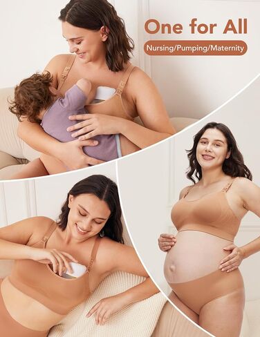 HOFISH Nursing Bra for Breastfeeding with Fixed Pad, TwinClips Wearable Pump Bra, Adjustable Comfort Maternity Bra for Pregnancy, Darkblue+Brown, L in Kuwait