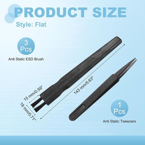 PATIKIL ESD Brush, 3Pcs Electronic Cleaning Brush Set with Tweezers Anti Static Cleaning Tools Plastic Flat Nylon for PCB Computer Keyboard Camera 3D Printers, 15x18mm Bristles in Kuwait