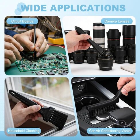 PATIKIL ESD Brush, 3Pcs Electronic Cleaning Brush Set with Tweezers Anti Static Cleaning Tools Plastic Flat Nylon for PCB Computer Keyboard Camera 3D Printers, 15x18mm Bristles in Kuwait
