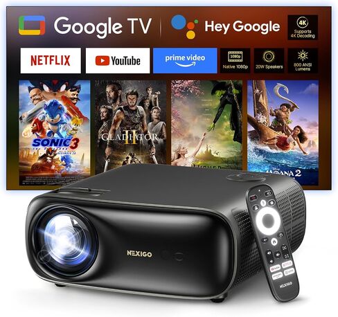 NexiGo PJ40 Pro Google TV Projector, Native 1080p, 4K Support, AI Image Enhancement, 800 ANSI Lumens, Smart Projector with Auto Keystone, 20 W Speakers, Backlit Remote, Wi-Fi & Bluetooth in Kuwait