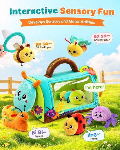 Baby Sensory Toys 6-12 Months, Surprise Insect House with 6 Stuffed Animals | Tummy Time Toys with Rattle, Squeaker, Crinkle & Mirror, Montessori Toys for 6 Month Old, 1 Year Old Boy Girl Birthday Gifts in Kuwait