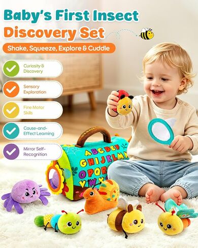 Baby Sensory Toys 6-12 Months, Surprise Insect House with 6 Stuffed Animals | Tummy Time Toys with Rattle, Squeaker, Crinkle & Mirror, Montessori Toys for 6 Month Old, 1 Year Old Boy Girl Birthday Gifts in Kuwait