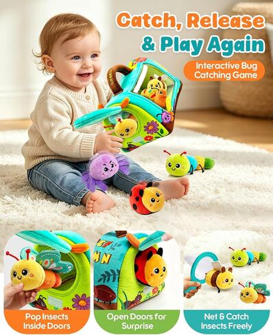 Baby Sensory Toys 6-12 Months, Surprise Insect House with 6 Stuffed Animals | Tummy Time Toys with Rattle, Squeaker, Crinkle & Mirror, Montessori Toys for 6 Month Old, 1 Year Old Boy Girl Birthday Gifts in Kuwait