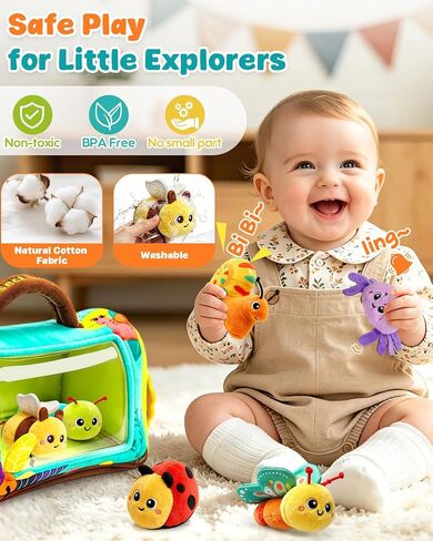 Baby Sensory Toys 6-12 Months, Surprise Insect House with 6 Stuffed Animals | Tummy Time Toys with Rattle, Squeaker, Crinkle & Mirror, Montessori Toys for 6 Month Old, 1 Year Old Boy Girl Birthday Gifts in Kuwait
