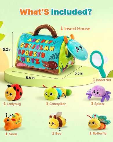 Baby Sensory Toys 6-12 Months, Surprise Insect House with 6 Stuffed Animals | Tummy Time Toys with Rattle, Squeaker, Crinkle & Mirror, Montessori Toys for 6 Month Old, 1 Year Old Boy Girl Birthday Gifts in Kuwait