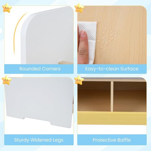 Costzon Kids Bookshelf with Bench, Toddler Toy Storage Organizer w/Bookshelf & 2 Cubbies, Removable Seat Cushion & Protective Baffle, Kids Bench for Playroom, Bedroom, Nursery in Kuwait