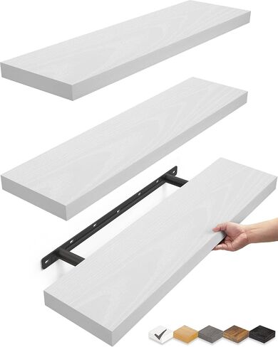 BAYKA Floating Shelves for Wall, Wall Mounted Rustic Wood Shelves for Bathroom, Bedroom, Living Room, Kitchen, Hanging Shelf for Books/Storage/Room Decor with 22lbs Capacity (Black, Set of 3, 15.7in) | Easy Install, 22lbs Max Load, Hidden Bracket, Wall Sh in Kuwait