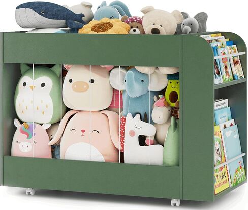 3-in-1 Toy Storage Box with Bookshelf and Chalkboard, Large Stuffed Animal Toy Chest on Wheels, Kids Toy Storage Organizer Bin for Kids Room, Nursery & Playroom, for Kids, White in Kuwait