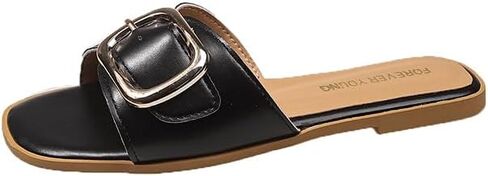 Flat Sandals Women Fashion Slides With Creative Metal Buckle Open Toe Slides Slip On Dressy Casual Summer Sandals For Women in Kuwait