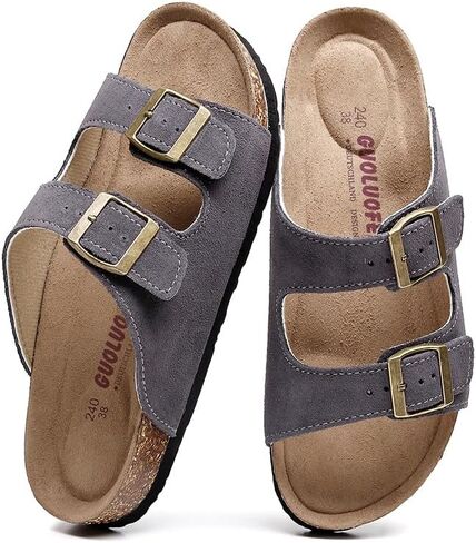 Cork Footbed Sandals for Women with Double Buckle Straps - Arch Support,Genuine Suede Footbed and Adjustable Straps for a Custom Fit,Comfortable Summer Sandals in Saudi Arabia