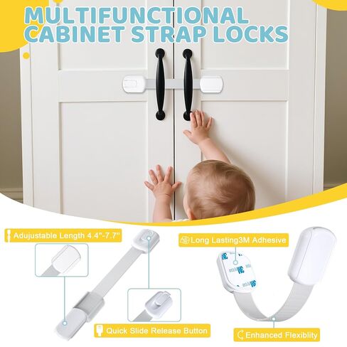4our Kiddies 56-Piece Baby Proofing Kit & Child Safety Essentials | Child Proof Cabinet Locks x 6 ;Clear Corner Protectors x12; Plug Outlet Covers x 32; Anti-Tip Furniture Anchors x 6; in Kuwait