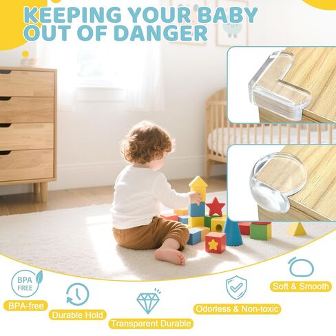 4our Kiddies 56-Piece Baby Proofing Kit & Child Safety Essentials | Child Proof Cabinet Locks x 6 ;Clear Corner Protectors x12; Plug Outlet Covers x 32; Anti-Tip Furniture Anchors x 6; in Kuwait