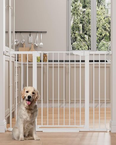 Cumbor 36 in Extra Tall Baby Gate for Stairs, 29.7-51.5 in Dog Gate White | Auto Close & Double Lock for Doorways, One-Hand Open Child Gate for Toddler & Pets Indoor, Pressure or Hardware Mounted in Kuwait