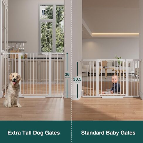 Cumbor 36 in Extra Tall Baby Gate for Stairs, 29.7-51.5 in Dog Gate White | Auto Close & Double Lock for Doorways, One-Hand Open Child Gate for Toddler & Pets Indoor, Pressure or Hardware Mounted in Kuwait