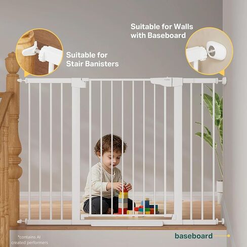 Cumbor 36 in Extra Tall Baby Gate for Stairs, 29.7-51.5 in Dog Gate White | Auto Close & Double Lock for Doorways, One-Hand Open Child Gate for Toddler & Pets Indoor, Pressure or Hardware Mounted in Kuwait