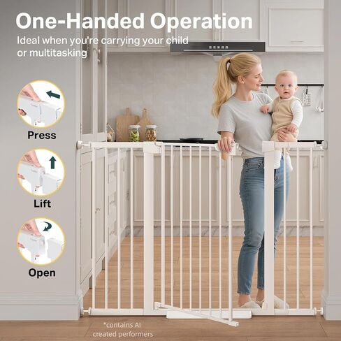 Cumbor 36 in Extra Tall Baby Gate for Stairs, 29.7-51.5 in Dog Gate White | Auto Close & Double Lock for Doorways, One-Hand Open Child Gate for Toddler & Pets Indoor, Pressure or Hardware Mounted in Kuwait