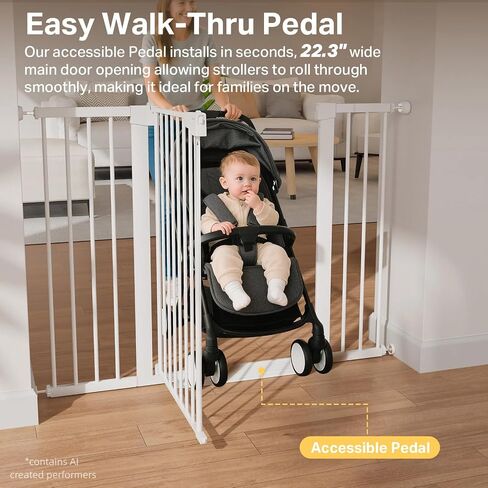 Cumbor 36 in Extra Tall Baby Gate for Stairs, 29.7-51.5 in Dog Gate White | Auto Close & Double Lock for Doorways, One-Hand Open Child Gate for Toddler & Pets Indoor, Pressure or Hardware Mounted in Kuwait