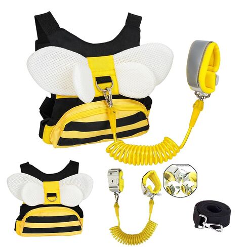 Toddler Harness with Anti Lost Wrist Link - 3-in-1 Baby Safety Leash Backpack, Adjustable Kids Walking Belt with Pocket,Child Locking Wristband for Boys & Girls for Outdoor Travel, Yellow Bee in Kuwait